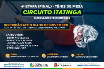 4ª ETAPA TÊNIS DE MESA - FINAL– CIRCUITO ITATINGA