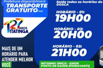127 ANOS DE ITATINGA COM TRANSPORTE GRATUITO! 