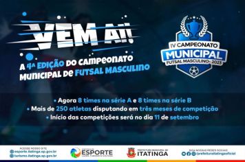 VEM AÍ! 4ª EDIÇÃO DO CAMPEONATO MUNICIPAL DE FUTSAL MASCULINO